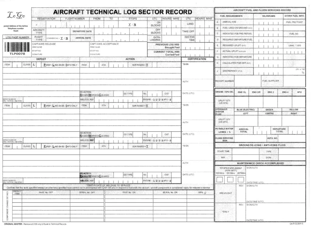 Aircraft Technical log techlog Entry page